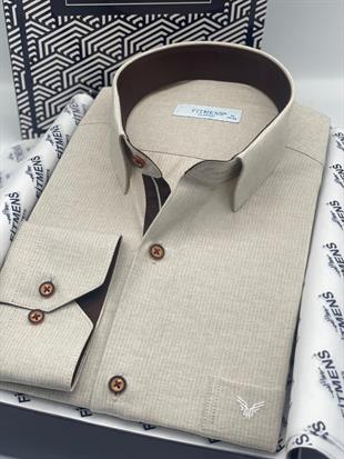 Klasik Uzun Kol Keten Cotton Hediye Kutulu Erkek Gömlek FS-001261 - Açık Bej