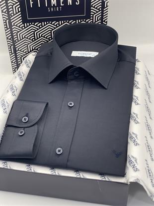 Slim Fit Uzun Kol Saten Hediye Kutulu Kolay Ütülenebilir Erkek Gömlek FS-002968 - Lacivert