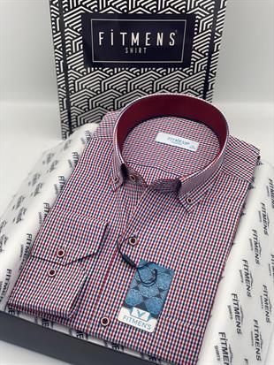 Klasik Uzun Kol Yaka Düğmeli Pöti Kareli Hediye Kutulu Erkek Gömlek FS-003774 - Kırmızı