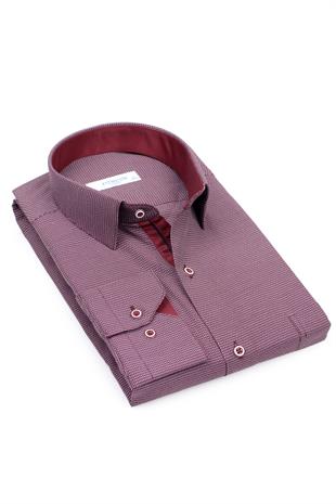 Klasik Uzun Kol Nokta Armürlü Desenli Hediye Kutulu Erkek Gömlek FS-001380 - Bordo