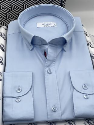 Slim Fit Uzun Kol Yıkamalı Gabardin Hediye Kutulu Erkek Gömlek FS-001364 - Açık Mavi