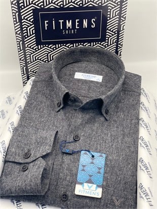 Klasik Uzun Kol Kışlık Oduncu %100 Cotton Filafil Yaka Düğmeli Hediye Kutulu Erkek Gömlek FS-003136 - Gri