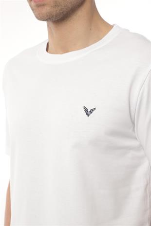 Slim Fit Kısa Kol Nakışlı %100 Pamuklu T-Shirt FS-003011 - Beyaz