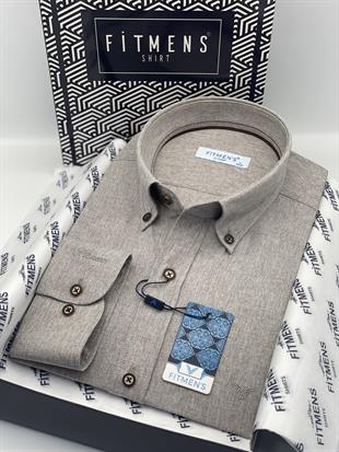 Klasik Uzun Kol Yaka Düğmeli Cepsiz Hediye Kutulu Erkek Gömlek FS-004209 - Kahverengi