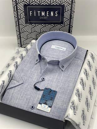 Klasik Kısa Kol Keten Yaka Düğmeli Hediye Kutulu Erkek Gömlek FS-003626 - Açık Mavi