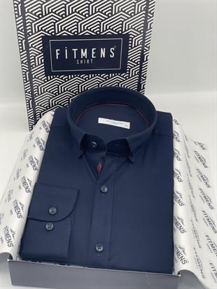 Slim Fit Uzun Kol Yıkamalı Gabardin Hediye Kutulu Erkek Gömlek FS-001364 - Lacivert