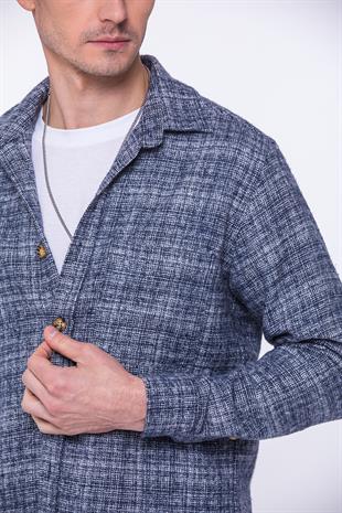 Oversize Yeni Sezon Gömlek Yaka Pamuklu Oduncu Hediye Kutulu Erkek Gömlek FS-002168 - Lacivert