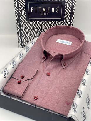 Slim Fit Uzun Kol Pamuklu Hediye Kutulu Kolay Ütülenebilir Erkek Gömlek FS-002225 - Bordo