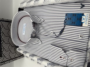 Slim Fit Uzun Kol Premium Çizgili Yaka Düğmeli Hediye Kutulu Erkek Gömlek FS-004440 - Lacivert