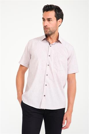Klasik Kısa Kol Açık Zemin Kutu Desen Keten Cotton Hediye Kutulu Erkek Gömlek FS-000745 - Kahverengi