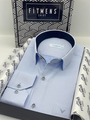 Klasik Uzun Kol Gabardin Düz Hediye Kutulu Erkek Gömlek FS-002155 - Mavi
