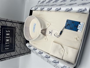 Slim Fit Uzun Kol Pamuklu Hediye Kutulu Kolay Ütülenebilir Erkek Gömlek FS-002225 - Krem