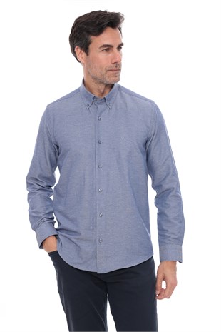 Slim Fit Uzun Kol Pamuklu Hediye Kutulu Kolay Ütülenebilir Erkek Gömlek FS-002225 - İndigo