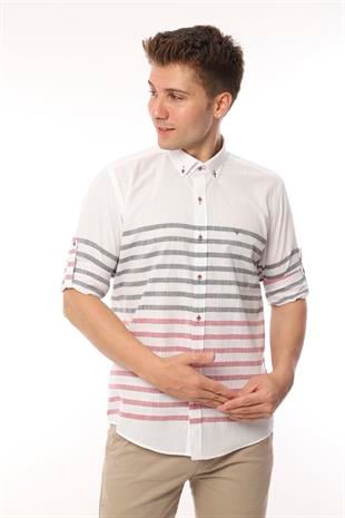 Slim Fit Uzun Kol Panolu Keten Hediye Kutulu Kolay Ütülenebilir Erkek Gömlek FS-002996 - Bordo