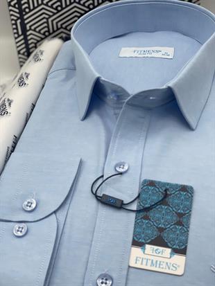 Slim Fit Uzun Kol Saten Hediye Kutulu Kolay Ütülenebilir Erkek Gömlek FS-002968 - Mavi