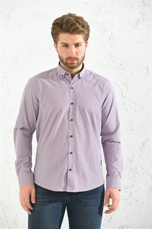 Slim Fit Uzun Kol Pöti Kareli Yaka Düğmeli Hediye Kutulu Erkek Gömlek FS-001373 - Bordo