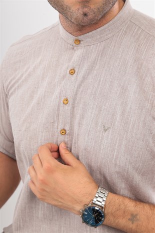 Slim Fit Uzun Kol Hakim Yaka Yarım Patlı Hediye Kutulu Erkek Gömlek FS-003687 - Kahverengi
