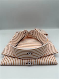 Slim Fit Uzun Kol Premium Çizgili Yaka Düğmeli Hediye Kutulu Erkek Gömlek FS-004440 - Oranj