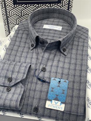 Klasik Uzun Kol Kışlık Ekoseli Oduncu Yaka Düğmeli Pamuklu Hediye Kutulu Erkek Gömlek FS-004342 - Gri