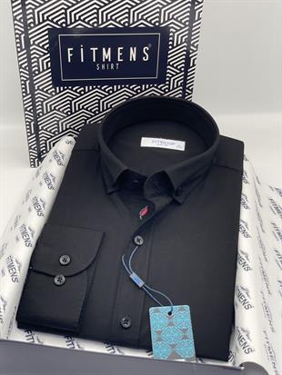 Slim Fit Uzun Kol Yıkamalı Gabardin Hediye Kutulu Erkek Gömlek FS-001364 - Siyah