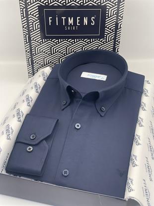 Slim Fit Uzun Kol Pamuklu Hediye Kutulu Kolay Ütülenebilir Erkek Gömlek FS-002225 - Lacivert