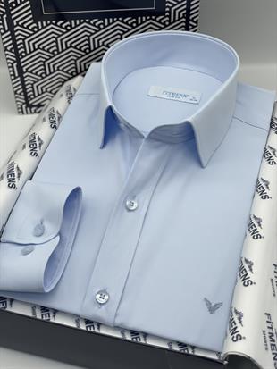 Slim Fit Uzun Kol Saten Hediye Kutulu Kolay Ütülenebilir Erkek Gömlek FS-002968 - Buz Mavi