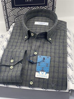 Klasik Uzun Kol Kışlık Ekoseli Oduncu Yaka Düğmeli Pamuklu Hediye Kutulu Erkek Gömlek FS-004342 - Haki