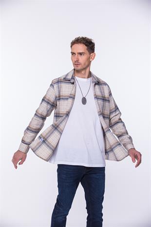 Oversize Yeni Sezon Gömlek Yaka Pamuklu Oduncu Hediye Kutulu Erkek Gömlek FS-002202 - Bej