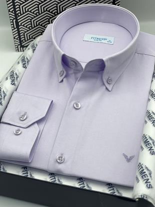 Slim Fit Uzun Kol Pamuklu Hediye Kutulu Kolay Ütülenebilir Erkek Gömlek FS-002225 - Lila