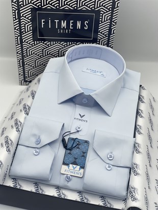 Klasik Uzun Kol Cepsiz Likralı Rahat Kumaş Erkek Gömlek FS-004517 - Buz Mavi