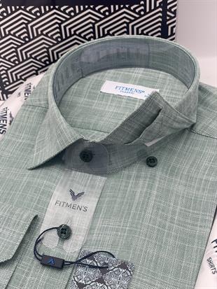 Klasik Uzun Kol Keten Yaka Alttan Düğmeli Hediye Kutulu Erkek Gömlek FS-003686 - Yeşil