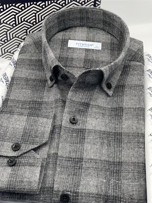 Klasik Uzun Kol Kışlık %100 Cotton Yaka Düğmeli Hediye Kutulu Erkek Gömlek FS-003135 - Siyah