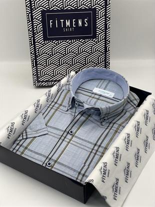 Klasik Kısa Kol Keten Pamuk Renkli Yaka Düğ.Hediye Kutulu Erkek Gömlek FS-003007 - Mavi