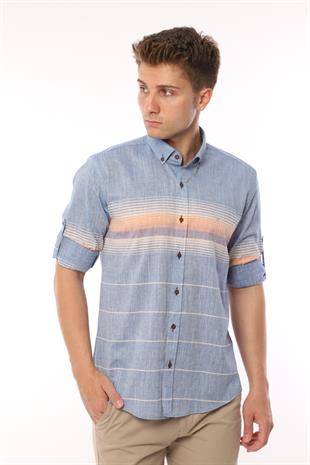 Slim Fit Uzun Kol Panolu Keten Hediye Kutulu Kolay Ütülenebilir Erkek Gömlek FS-002994 - Turuncu