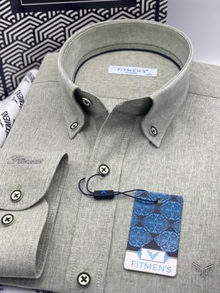 Klasik Uzun Kol Yaka Düğmeli Cepsiz Hediye Kutulu Erkek Gömlek FS-004209 - Yeşil