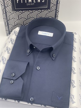 Klasik Uzun Kol Pamuklu Yaka Düğmeli Hediye Kutulu Kolay Ütülenebilir Erkek Gömlek FS-003897 - Lacivert