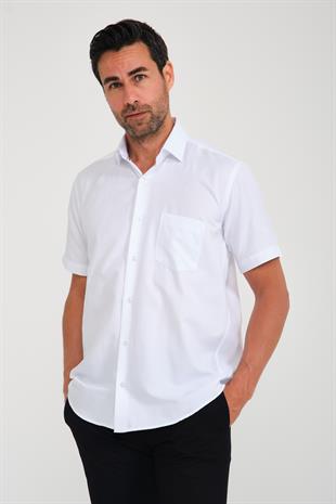 Klasik Kısa Kol Oxford Hediye Kutulu Erkek Gömlek FS-001200 - Beyaz Lacivert