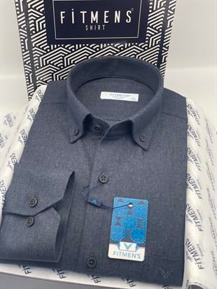 Klasik Uzun Kol Kışlık %100 Cotton Yaka Düğmeli Hediye Kutulu Erkek Gömlek FS-003766 - Lacivert