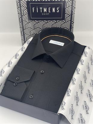 Klasik Uzun Kol Kare Armür Desenli Hediye Kutulu Erkek Gömlek FS-002151 - Siyah