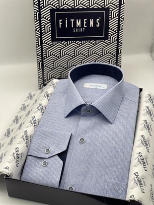 Klasik Uzun Kol Keten Cotton Hediye Kutulu Erkek Gömlek FS-001261 - Mavi