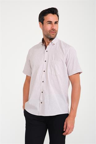 Klasik Kısa Kol Neon Kare Yaka Düğmeli Hediye Kutulu Erkek Gömlek FS-001221 - Bej