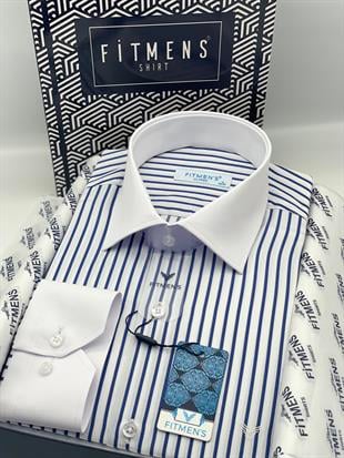 Klasik Uzun Kol Cepsiz Yaka Manşet Beyaz Hediye Kutulu Erkek Gömlek FS-004325 - Beyaz Saks Mavi