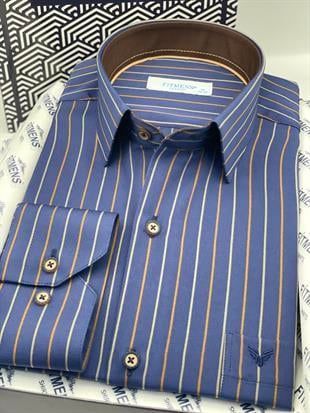 Klasik Uzun Kol Premium Çizgili Hediye Kutulu Erkek Gömlek FS-003272 - Lacivert Kahve