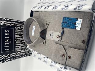 Klasik Uzun Kol Kışlık %100 Cotton Balıksırtı Yaka Düğmeli Hediye Kutulu Erkek Gömlek FS-001991 - Açık Kahve