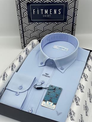 Klasik Uzun Kol Yaka Düğmeli Soft Saten Hediye Kutulu Erkek Gömlek FS-003572 - Açık Mavi