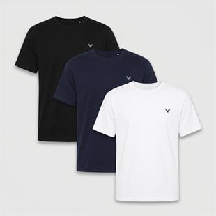 Slim Fit Kısa Kol 3lü Set %100 Pamuk T-Shirt FS-004455 - Çok Renkli