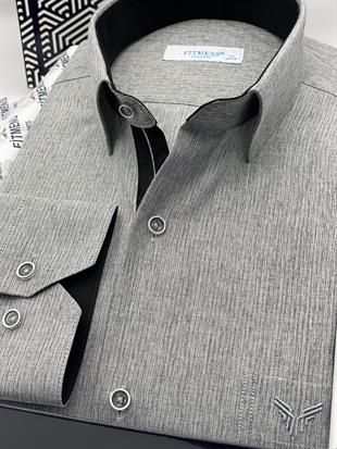 Klasik Uzun Kol Keten Cotton Hediye Kutulu Erkek Gömlek FS-001261 - Koyu Gri