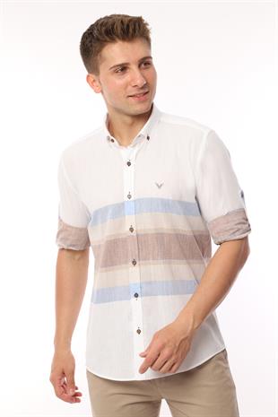 Slim Fit Uzun Kol Panolu Keten Hediye Kutulu Kolay Ütülenebilir Erkek Gömlek FS-002995 - Bej