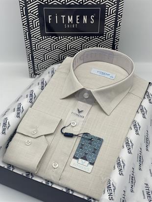 Klasik Uzun Kol Keten Yaka Alttan Düğmeli Hediye Kutulu Erkek Gömlek FS-003686 - Ekru