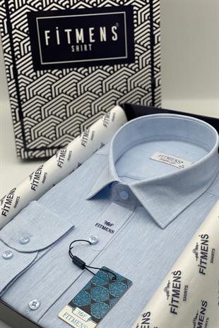 Regular Fit Uzun Kol Keten Cepsiz Hediye Kutulu Erkek Gömlek FS-001578 - Açık Mavi